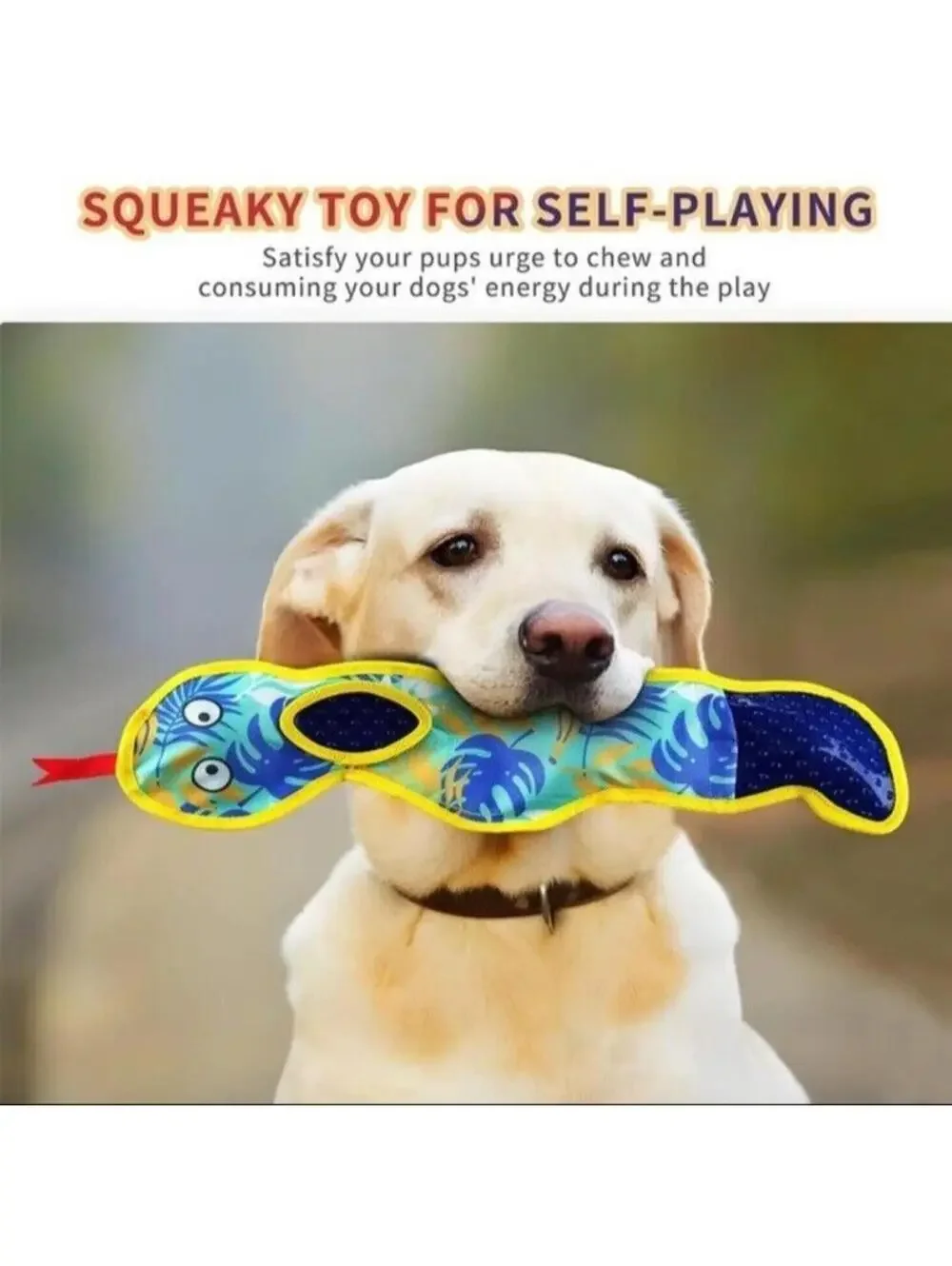 Dog Toy Snake Crinkle Squeak Blue & Yellow Snake Dog Toy New